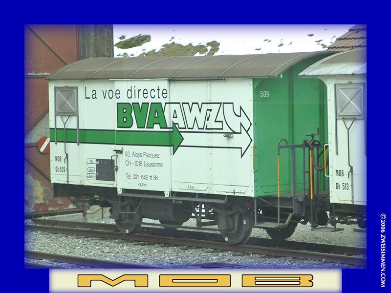 Gk509: MOB advertising boxcar 'BVA AWZ', at _____, March 30, 2003, 1746