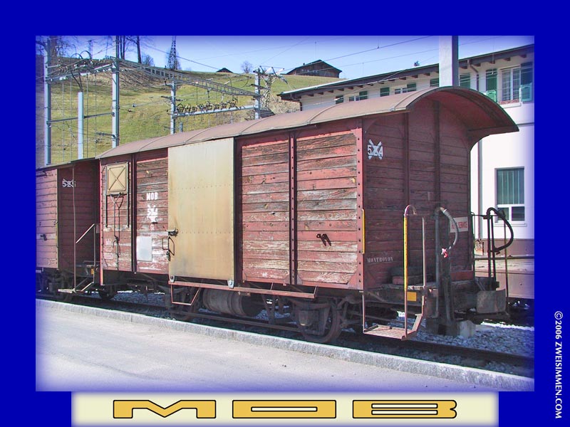 Gk524: MOB boxcar, out of service, at Zweisimmen, April 13, 2003, 1135