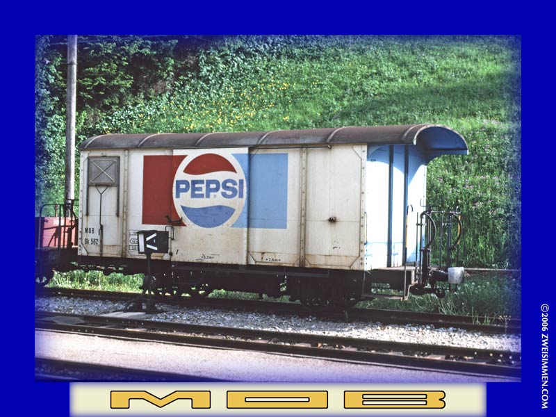Gk562: MOB advertising boxcar 'Pepsi', in Gstaad, June 1987